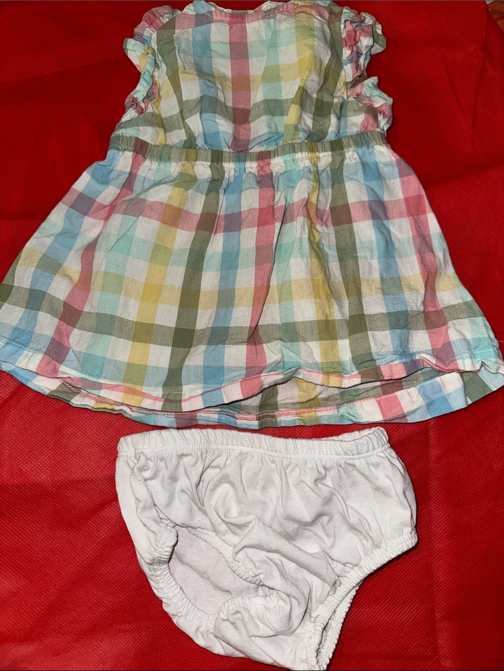 okie dokie Pastel Plaid Dress with White Bloomers